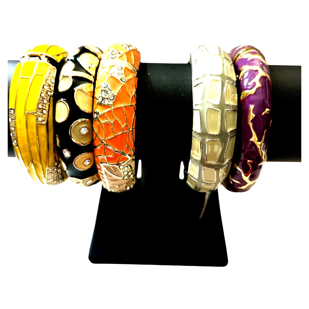 Lot 5 Nordstrom Bangle Bracelets Bundle Set  Multicolor 7" Enamel Rhinestones